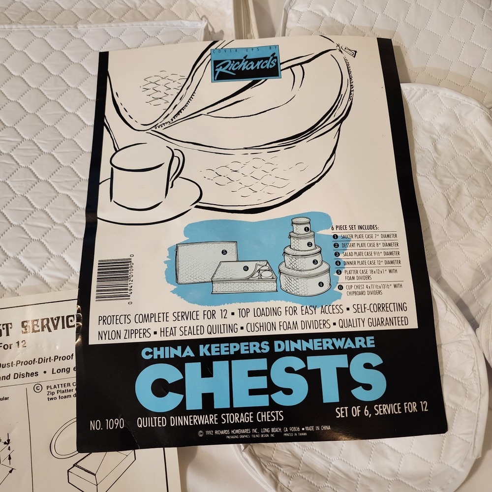 New Old Stock Richards China Storage Six Piece Canvas Set Quilted‎ Breathable